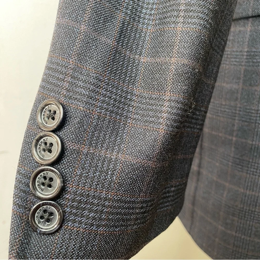 Burberry London Wool Plaid Kensington Blazer
